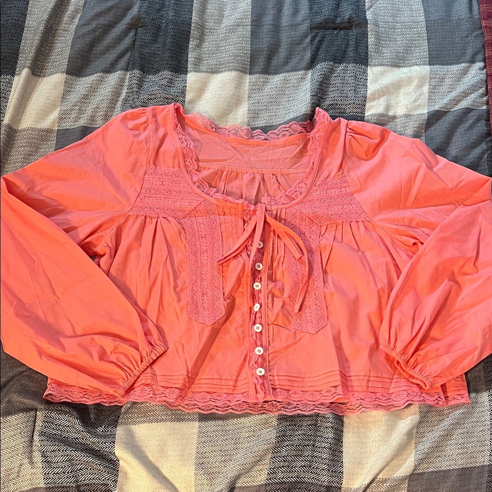 Women's Pink Lace-Trimmed Blouse